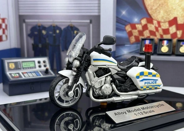 Çek Bırak 1:12 Ölçekli Sesli ve Işıklı Polis Motosikleti - 15 cm Oyuncak Motor ürün görseli 1