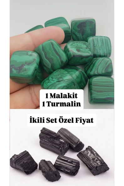 gemsartdeco Malakit ve Turmalin Doğaltaş ( 1 malakit + 1 turmalin: 2 adet taş) ürün görseli 1
