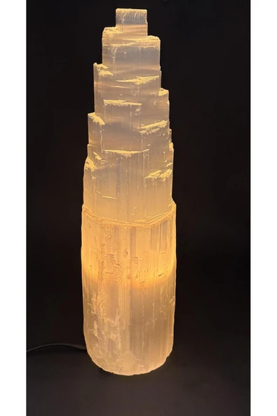 gemsartdeco SELENİT DOĞALTAŞ KULE LAMBA 35 CM ürün görseli 1