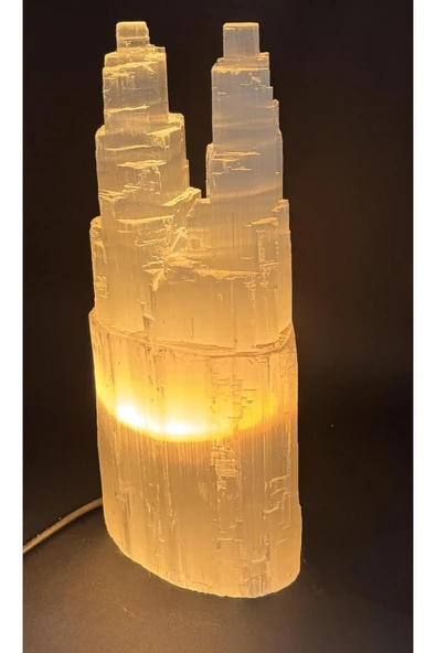 gemsartdeco SELENİT DOĞALTAŞ TWİN TOWER LAMBA 30 CM ürün görseli 1