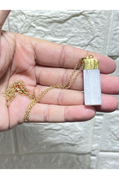 gemsartdeco Selenit Kolye Gold Renkli Çelik Zincirli ürün görseli 1