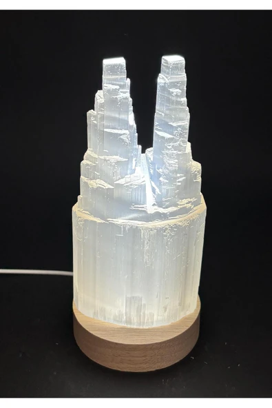 gemsartdeco SELENİT DOĞALTAŞ TWİN TOWER LAMBA 15 CM ürün görseli 1