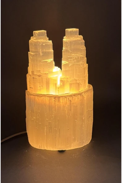 gemsartdeco SELENİT DOĞALTAŞ TWİN TOWER LAMBA 20 CM ürün görseli 1