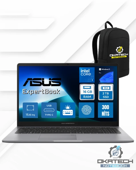 Asus Expertbook P1 Intel®Core™7 240H 16GB DDR5 2TB SSD 15.6'' FHD 300NITS WİN11P Taşınabilir Bilgisayar P1503CVA-C716512G0D06 ürün görseli 1