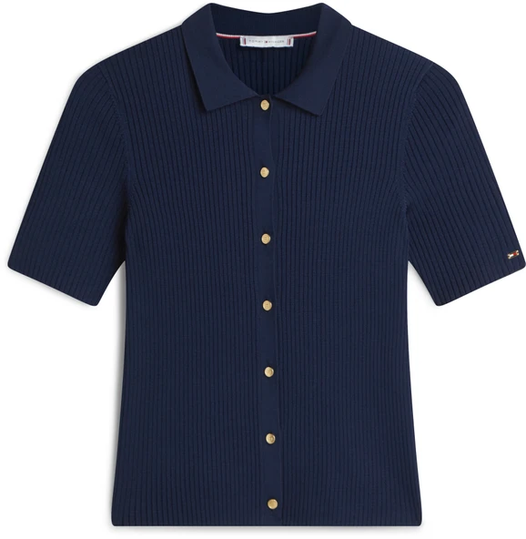 Tommy Hilfiger   RAYON RIB SLIM POLO SS SWT Kadın Mavi Bluz - WW0WW48482 ürün görseli 1