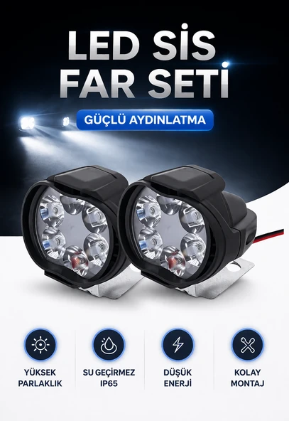 6 LED Gündüz Farı 12V Uyumlu Su Geçirmez IP65 Beyaz Işık Sis Farı Yardımcı Led Far 2’li Set ürün görseli 1