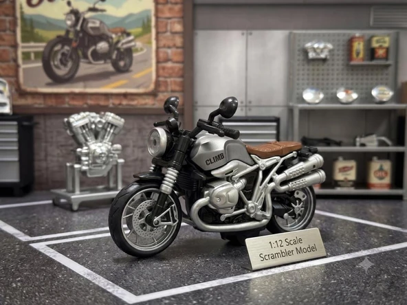 1:12 Ölçekli Sesli ve Işıklı Çek-Bırak Mekanizmalı 15cm Oyuncak Motosiklet ürün görseli 1