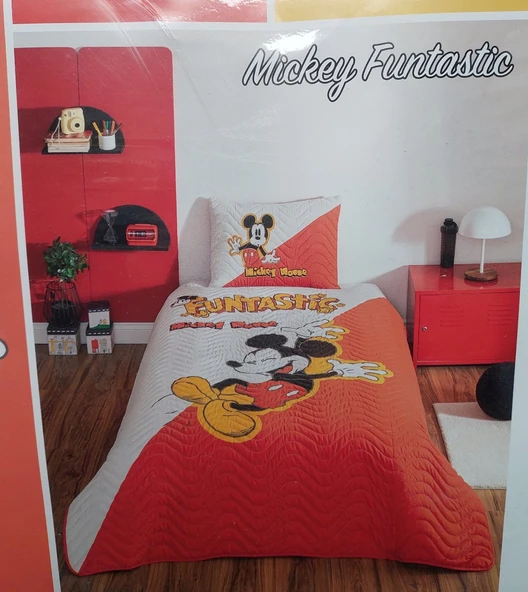 Özdilek Lisanslı Kapitoneli %100 Pamuk Tek Kişilik Çocuk Yatak Örtüsü (160x230)-Mickey Funtastic Krem ürün görseli 1