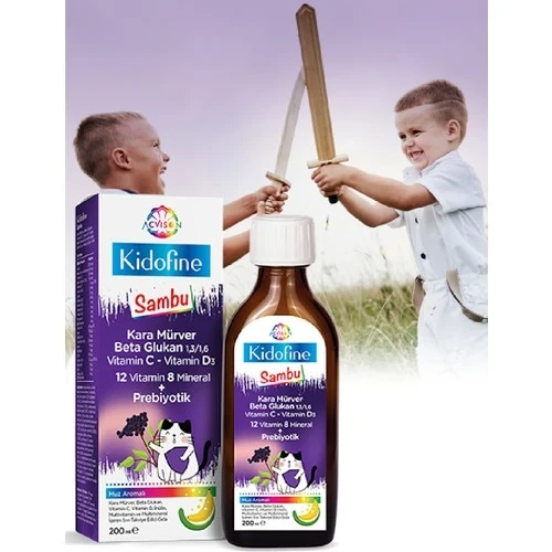 Acvison Kidofine Sambu Çocuk Multivitamini Kara Mürver Beta Glukan Vitamin C- 12VITAMIN 8mineral Prebiyotik ürün görseli 1