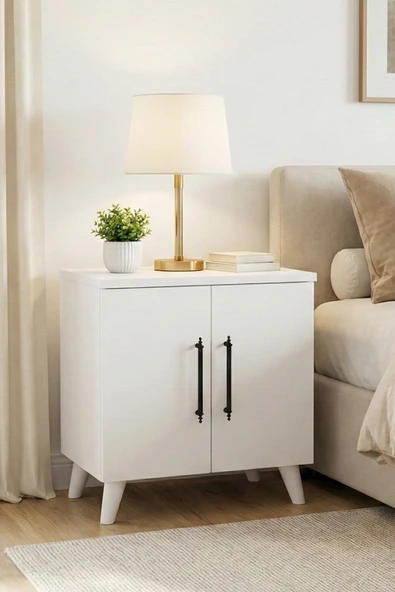 Reyo Enda Home Lumen 2 Kapaklı Raflı Klasik Komodin Beyaz ürün görseli 1