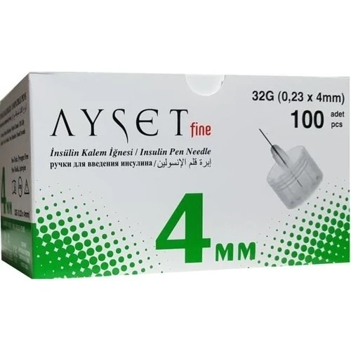 Ayset Fine İnsulin Kalem İğnesi 32G 0.23 X 4mm 100lü Kutu ürün görseli 1