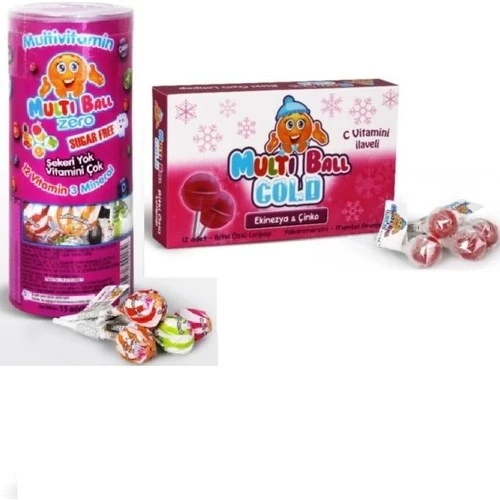 Multi Ball Multivitamin Şekersiz Lolipop 15'li+Ekinezya&çinko PASTIL12'LI ürün görseli 1