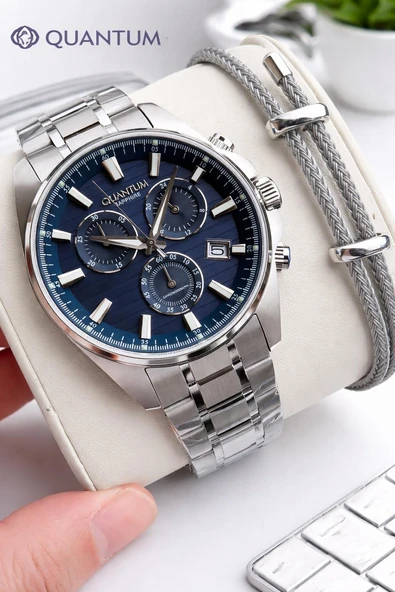 Quantum Sapphire Camlı İtalyan Bileklik Hediyeli 2 Yıl Garantili 10 Atm Erkek Kol Saati 1122.391 ürün görseli 1