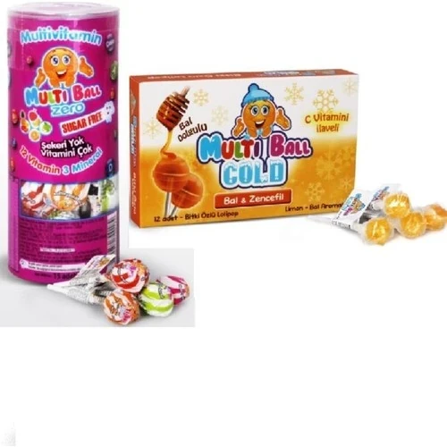 Multi Ball Multivitamin Şekersiz Lolipop+Bal&zencefil Lolipop Pastil ürün görseli 1