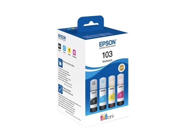 EPSON 103 C-Y-M-K SİYAH-MAVİ-SARI-KIRMIZI 4 RENK ORJİNAL MÜREKKEP ürün görseli 1
