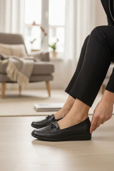 Enoch Kadın Lazer Kesim Brogue Detaylı Ortopedik Hakiki Deri Comfort Babet ürün görseli 1