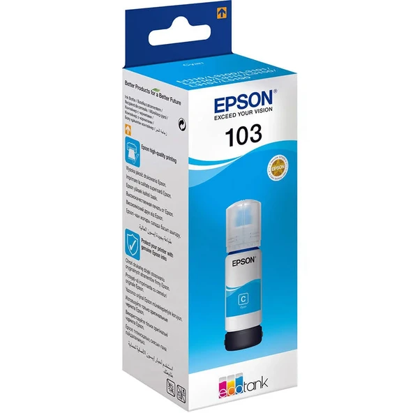 EPSON 103 C ORJİNAL MAVİ / CYAN MÜREKKEP L3110/3111/L3150/L5190 ürün görseli 1