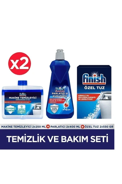 Finish 2 x Temizlik ve Bakım Seti (Parlatıcı 400 ml + Makine Temizleyici Sıvı 250 ml + Tuz 550 g) ürün görseli 1