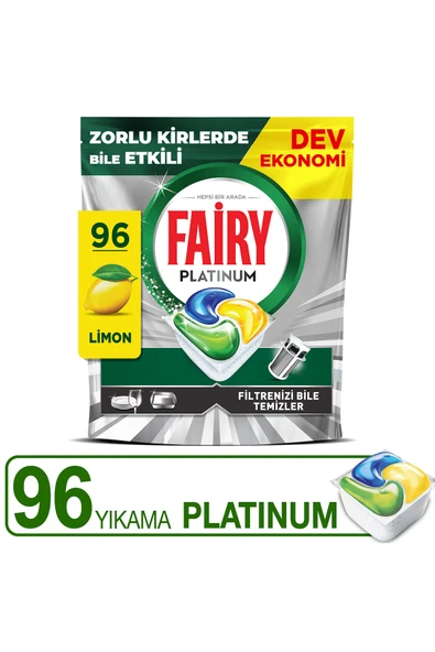 Fairy Platinum Bulaşık Makinesi Deterjanı Kapsülü/tableti 96 Yıkama Limon Kokulu ürün görseli 1