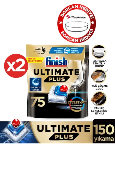 Finish Ultimate Plus Bulaşık Makinesi Deterjanı Kapsül Tablet 150 Adet + Borcam Hediye ürün görseli 1