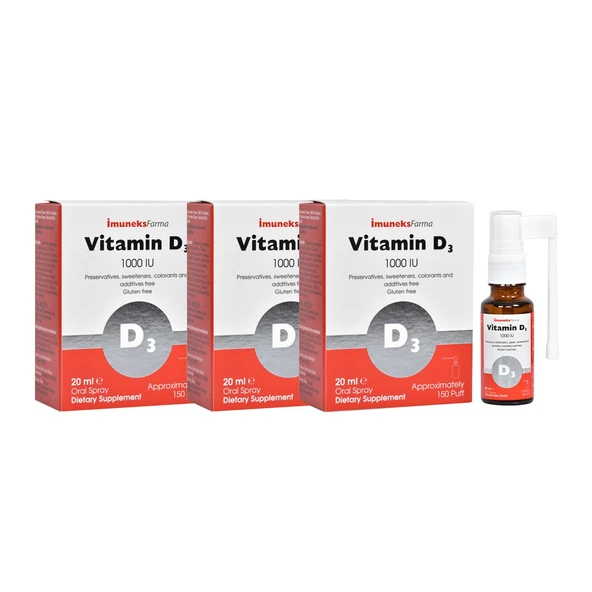 İmuneks Farma 1000 IU Vitamin D3 içeren Sprey Takviye Edici Gıda 20 ml x 3 Adet ürün görseli 1
