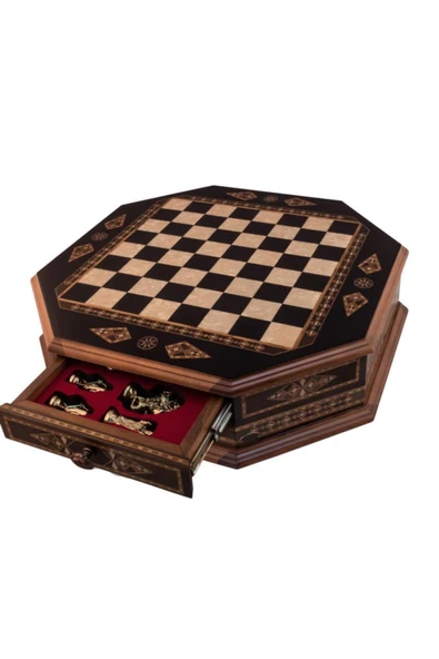 Helena Wood Art Octagon Byk Siyah Satranç Seti ürün görseli 1