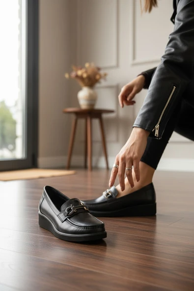 Enoch Klasik Form Hakiki Deri Toka Detaylı Ortopedik Kadın Loafer ürün görseli 1