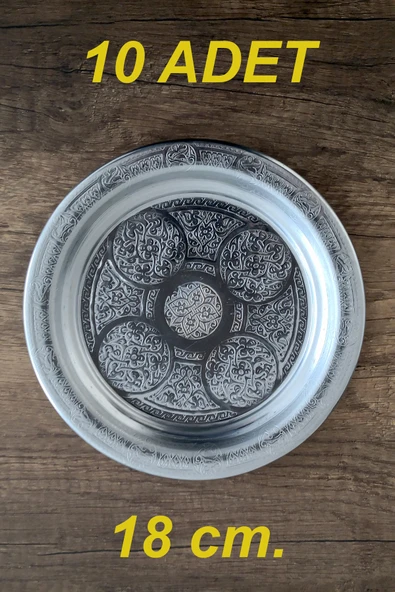 18 cm - Otantik Desenli Krom Çelik Meze ve Servis Tabağı ürün görseli 1