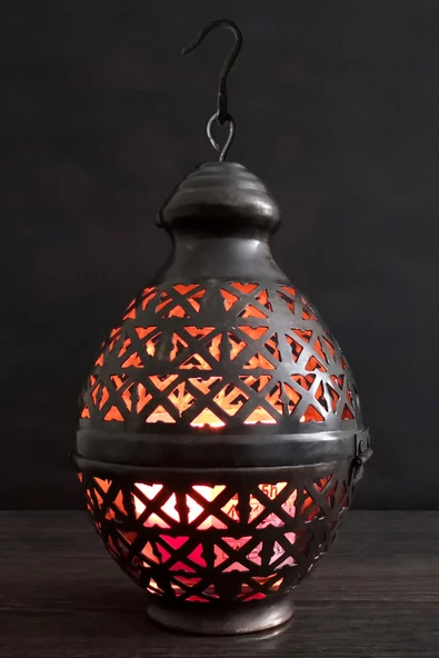 Antik Bakır Dekoratif Mum Feneri Şamdan Mumluk 19cm ürün görseli 1