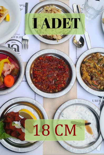 18 cm - Otantik Desenli Krom Çelik Meze ve Servis Tabağı ürün görseli 1