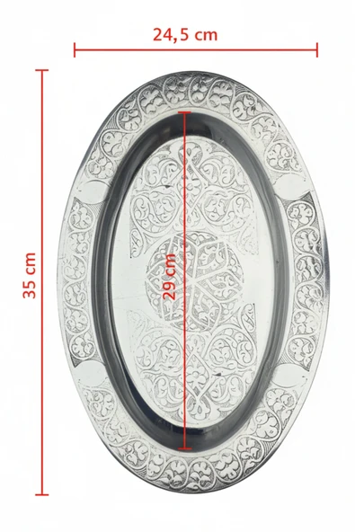 Oval Krom Çelik İskender ve Servis Tabağı – Otantik İşlemeli, 35 cm - Resim 2