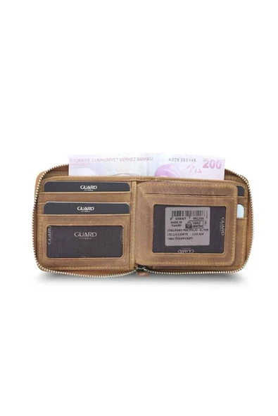 Guard Antik Taba Fermuarlı Yatay Mini Deri Cüzdan - Resim 3
