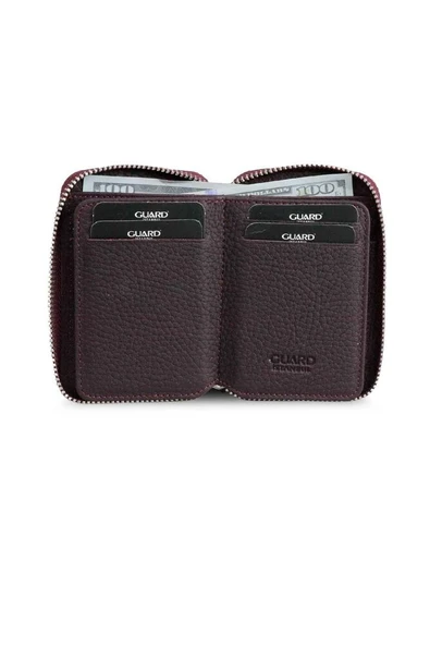 Guard Fermuarlı Bordo Deri Mini Cüzdan - Resim 2