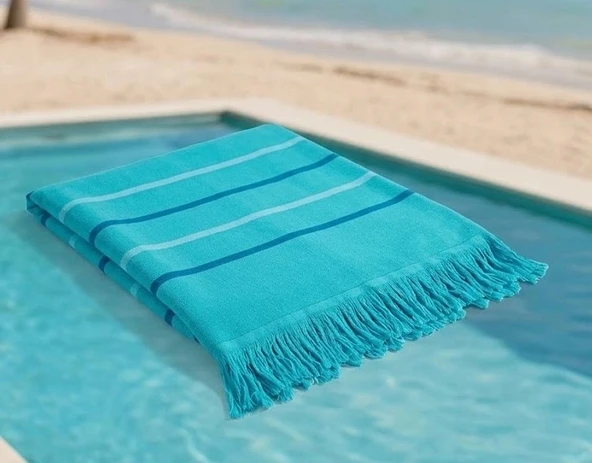 Hızlı Kuruyan, Yer Kaplamayan %100 Pamuklu Turkuaz Waves Plaj Peştemali ürün görseli 1