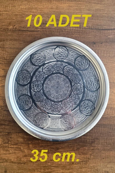 35 cm - Otantik Desenli Krom Çelik Meze ve Servis Tabağı, Salata Tabağı ürün görseli 1