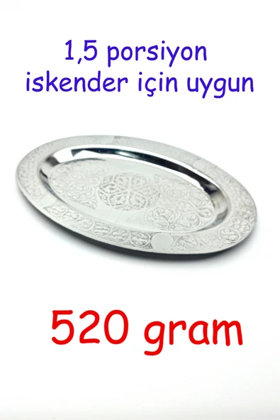 Oval Krom Çelik İskender ve Servis Tabağı – Otantik İşlemeli, 35 cm - Resim 4