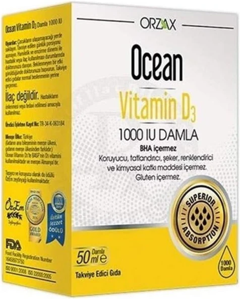 Ocean Vitamin D3 1000 IU Damla 50 ml ürün görseli 1