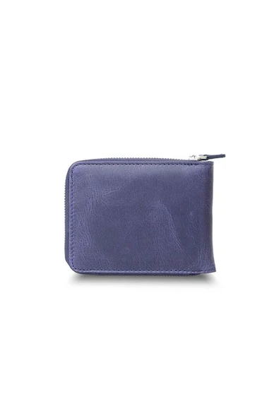 Guard Antique Navy Blue Zipper Horizontal Mini Leather Wallet - Resim 2