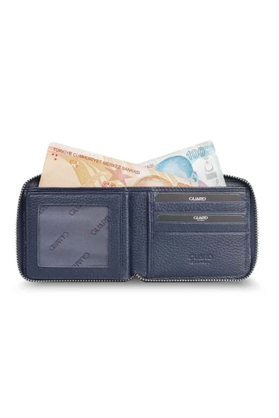 Guard Retro Fermuarlı Deri Lacivert Cüzdan - Resim 3