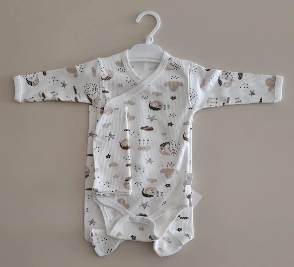 Okan Bebe %100 Pamuk Uykucu Gökyüzü Baskılı 3'lü Zıbın Set OKN-012 ürün görseli 1