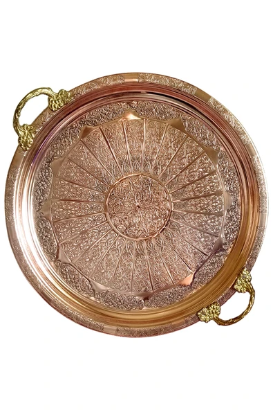 El Işlemeli Otantik Desenli Kalın Bakır Tepsi (1mm) 38 cm Çap ürün görseli 1