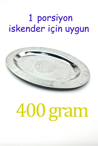 Oval Krom Çelik İskender ve Servis Tabağı – Otantik İşlemeli, 30 cm - Resim 3