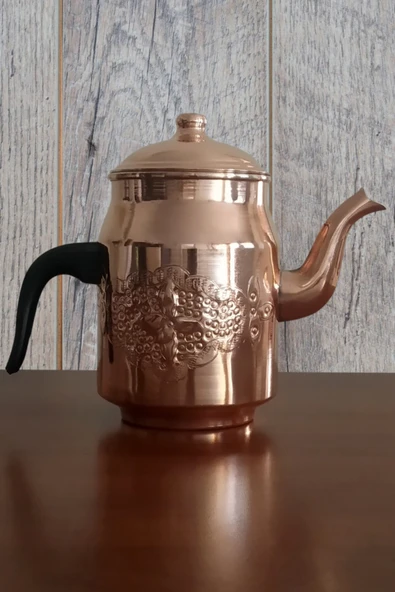 Işlemeli Battal Boy Bakır Kahveci Demliği 2,3 Litre ürün görseli 1