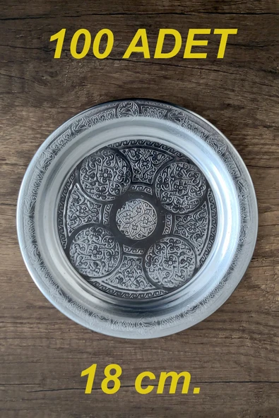 18 cm - Otantik Desenli Krom Çelik Meze ve Servis Tabağı ürün görseli 1