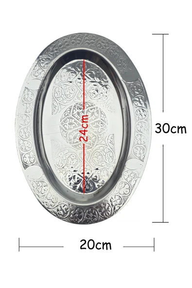 Oval Krom Çelik İskender ve Servis Tabağı – Otantik İşlemeli, 30 cm - Resim 2