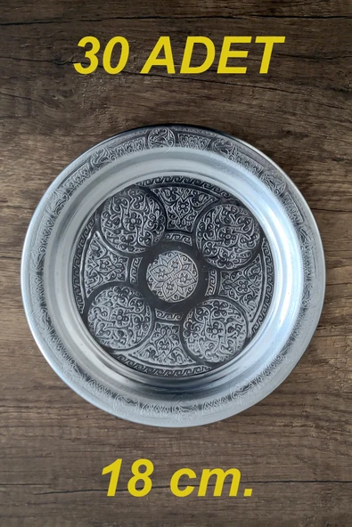 18 cm - Otantik Desenli Krom Çelik Meze ve Servis Tabağı ürün görseli 1