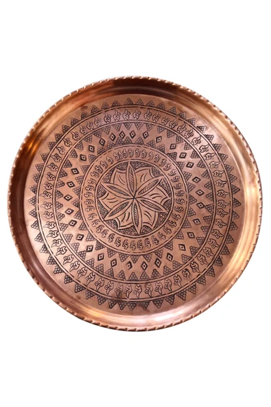 El Işlemeli Otantik Desenli Kalın Urfa Bakır Tepsi 38 Cm Çap ürün görseli 1