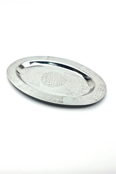 Oval Krom Çelik İskender ve Servis Tabağı – Otantik İşlemeli, 35 cm - Resim 6