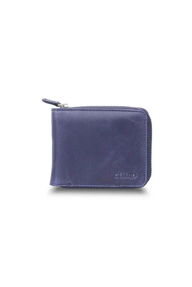 Guard Antique Navy Blue Zipper Horizontal Mini Leather Wallet ürün görseli 1