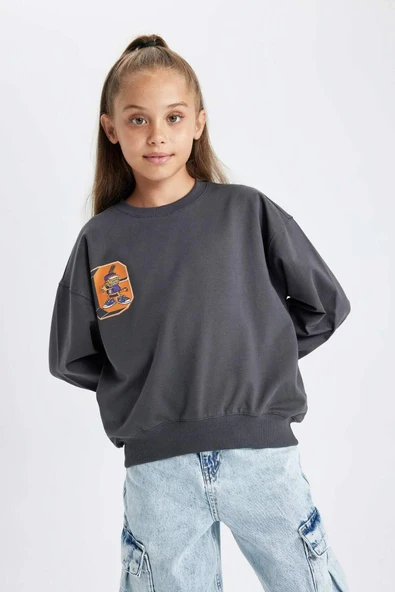 Defacto Kız Çocuk Garfield Bisiklet Yaka Sweatshirt B1508A823AU ürün görseli 1